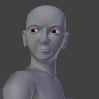 Blender character with angry expression done with shape keys and bone drivers
