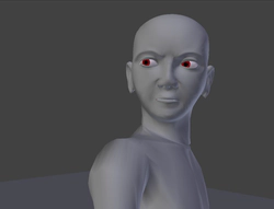 Blender character with angry expression done with shape keys and bone drivers