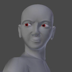 Blender character with angry expression done with shape keys and bone drivers