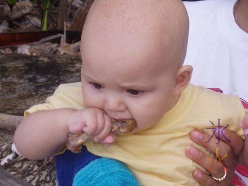 baby teething on chicken bone