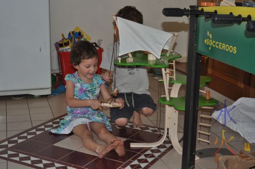 Playing with 3yo's doll treehouse from Eco Toys