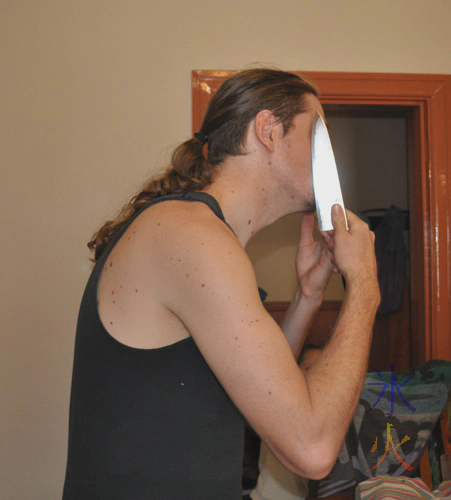 JJ shaving with one of the new kitchen knives JJ shaving with one of the new kitchen knives
