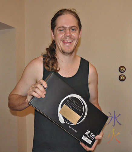 JJ with his new Damascus steel mini-swords JJ with his new Damascus steel mini-swords