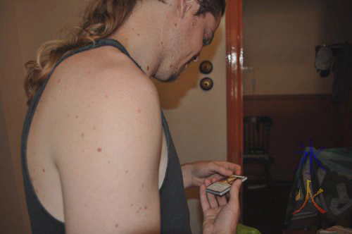 JJ checking out his new Magic cards JJ checking out his new Magic cards