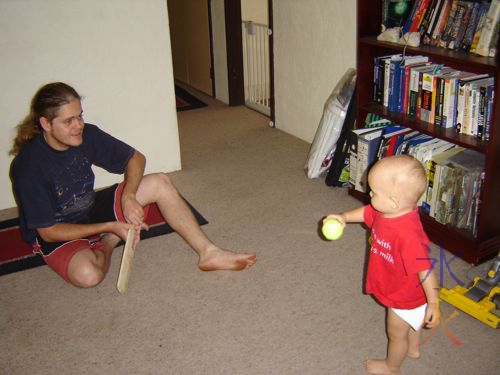 JJ and Tiny playing cricket