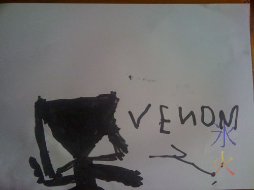 Venom drawn with black whiteboard marker on paper