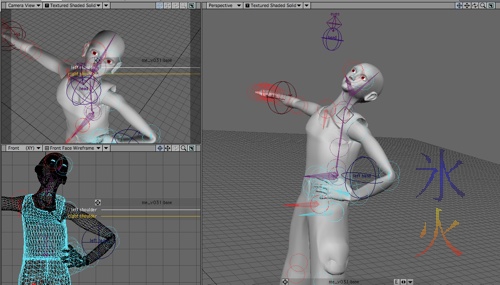 'Blue' arm is using IK boost, 'red' arm still in default T-pose using the other rig