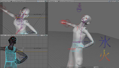 'Blue' arm is using IK boost, 'red' arm still in default T-pose using the other rig 'Blue' arm is using IK boost, 'red' arm still in default T-pose using the other rig