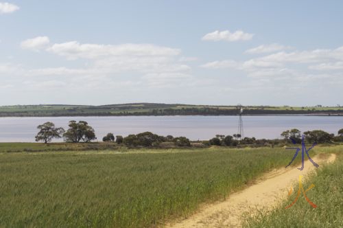 Windmill beside a salt lake