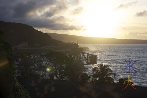 Run and gun sunset shot out the car window on Christmas Island