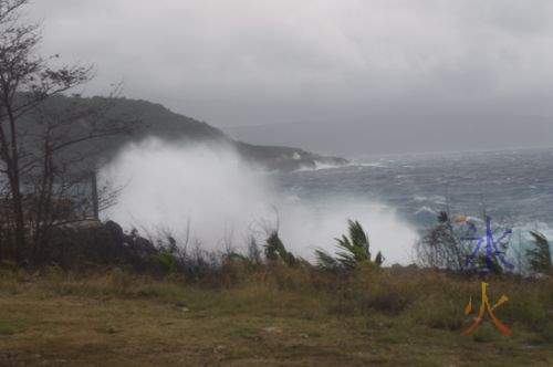 Shot from near the Christmas Island Police Station showing the cyclone swell