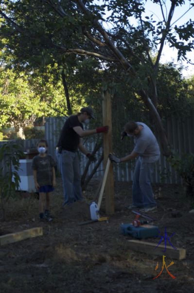 Building the skate ramp - first post being set