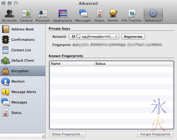 Generating a private key and fingerprint in Adium