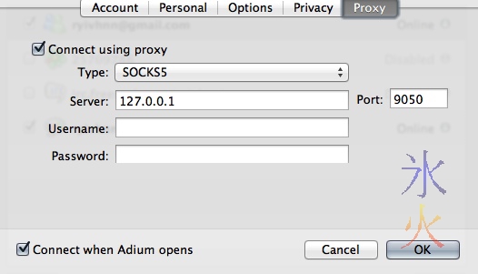 Setting up Adium to use Tor as a proxy