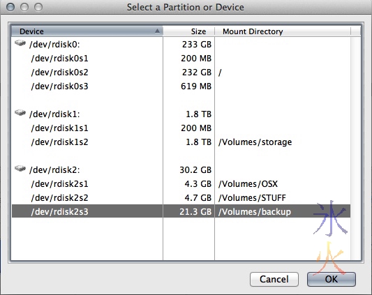 Selecting the volume to turn into a TrueCrypt volume