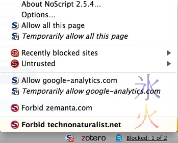 NoScript and Ghostery in Firefox add-on bar