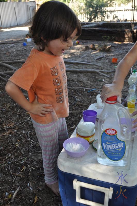 Vinegar + bicarb + misc = volcano