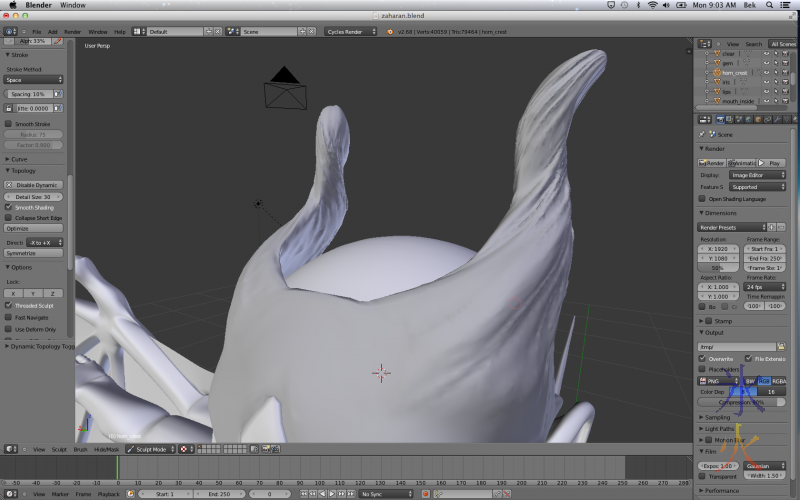 Twisty horns sculpting in Blender