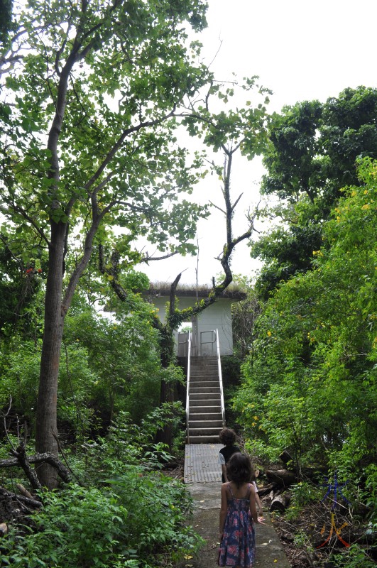 Stairs up to the lookout over the cannon at Tai Jin house