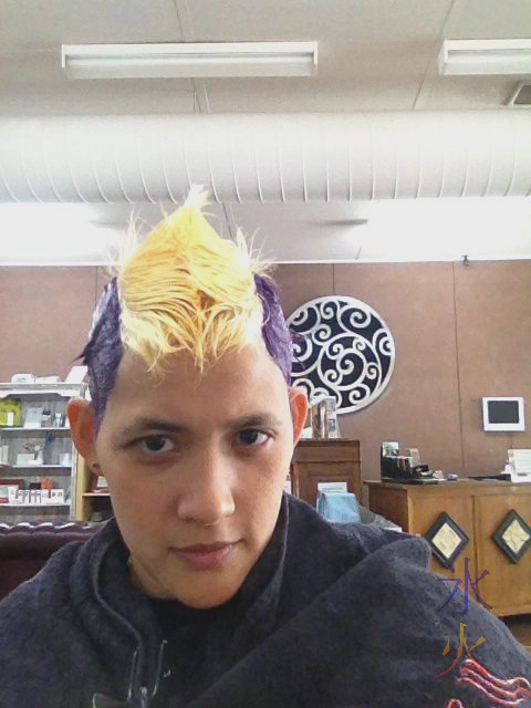 Purple and blonde stripey hair Purple and blonde stripey hair