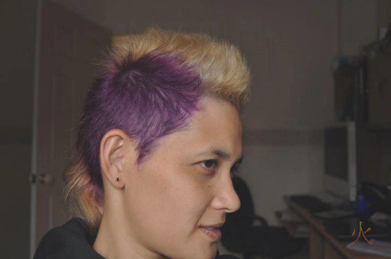 Purple hair with blonde mohawk Purple hair with blonde mohawk