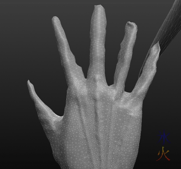 Makied hand after using Sculptris grab tool