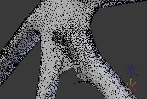 Mad tangle of polygons in a Sculptris insanomesh in Blender