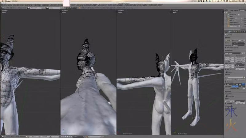 Front, side, back and three quarter view on big screen