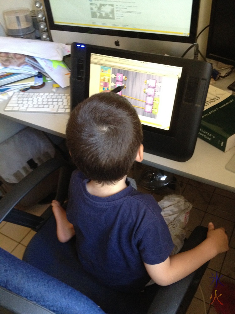 5yo playing Reading Eggs on a Cintiq12WX