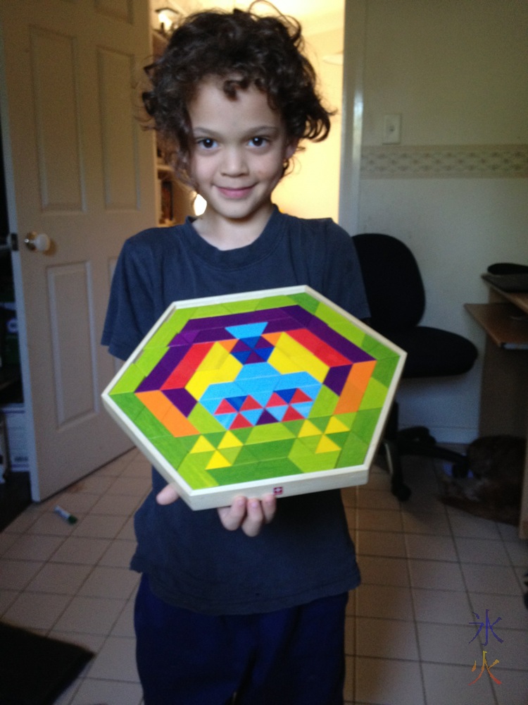 9yo with bamboo tile mosaic