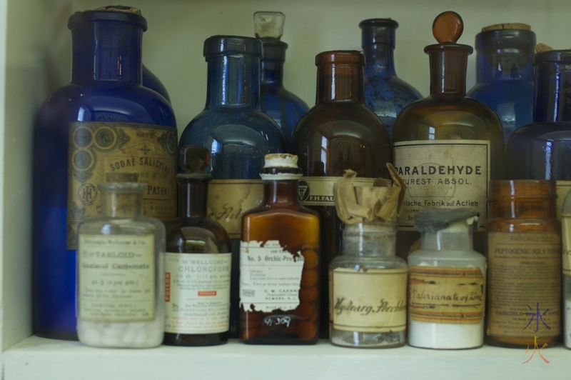 Homeopathy bottles in display at the museum, New Norcia, Western Australia