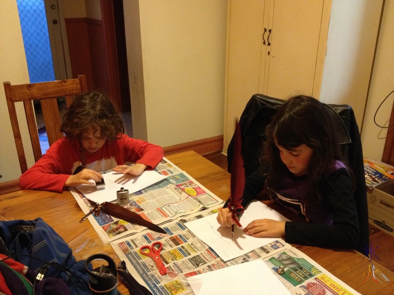 Writing with fancy quills bought by Nanna from New Norcia