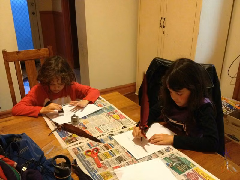 Writing with fancy quills bought by Nanna from New Norcia