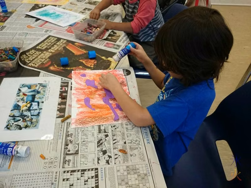 5yo doing Art Gallery excursion activity involving cutting and pasting