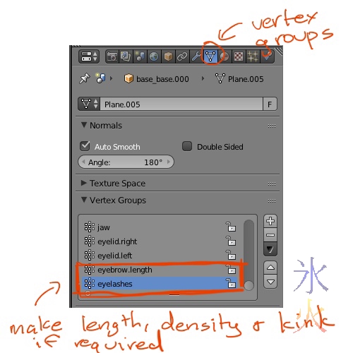 Blender hair vertex groups settings for weight maps