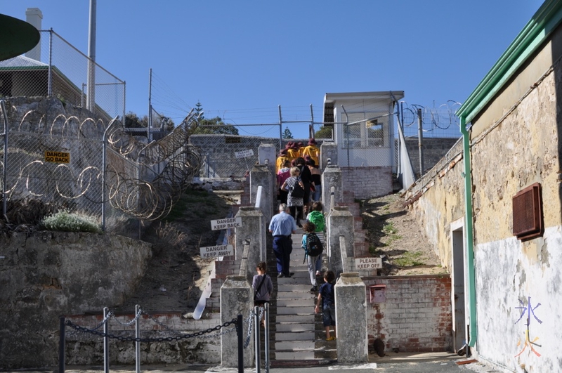 Ignoring the warning signs while going up to the ancillary buildings, Fremantle Prison, Western Australia