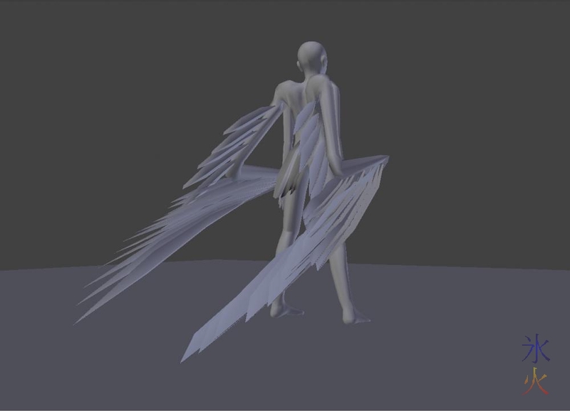 Blender Avian model wings furled 3/4 back shot