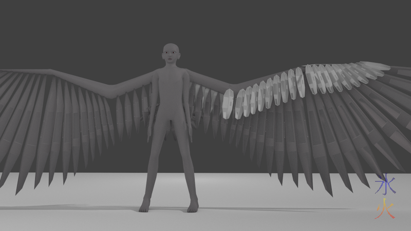 Blender Avian model with polygon feather wings