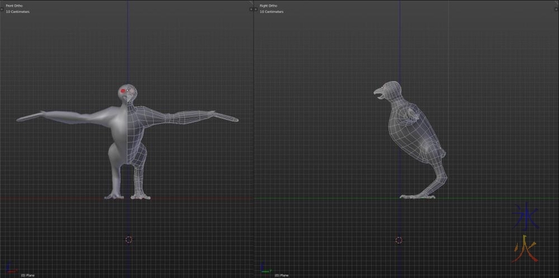 Mega pidgeot retopology in Blender with mirror modifier