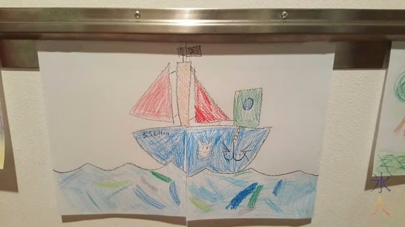 9yo and her 10yo bestie collaborated on a picture of a boat, 10yo drew and 9yo coloured