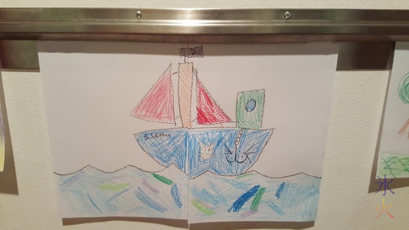 9yo and her 10yo bestie collaborated on a picture of a boat, 10yo drew and 9yo coloured