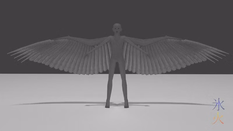 Avian wings particle feathers front shot Blender 2.77