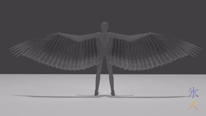 Avian wings particle feathers back shot Blender 2.77