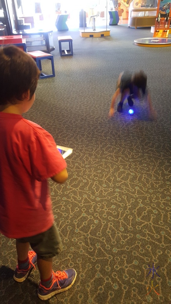 7yo driving Sphero drone at Scitech, Perth, Western Australia