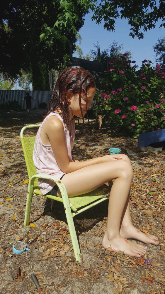 10yo attempting to dye hair with home-made dye 10yo attempting to dye hair with home-made dye