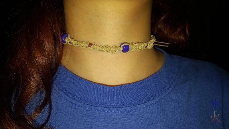 10yo modelling knitted hemp choker