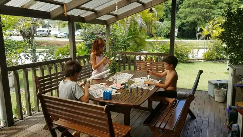 Kids making foam swords