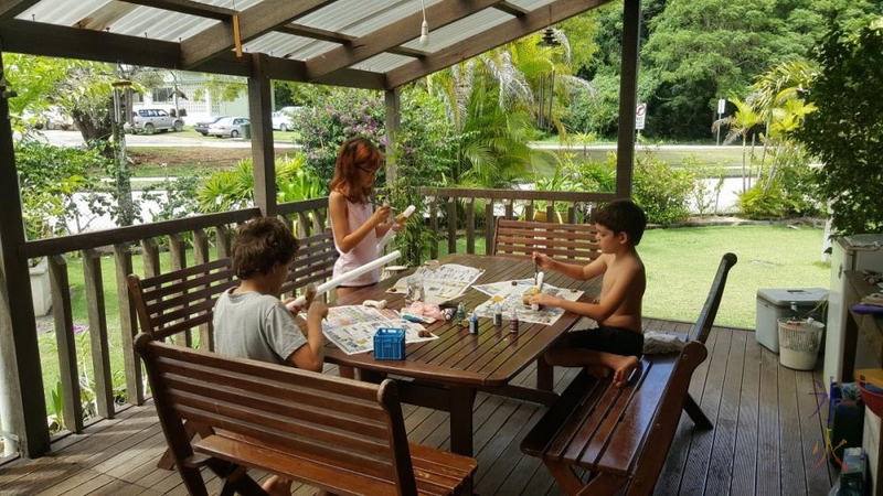 Kids making foam swords