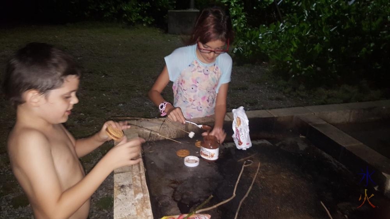 Making smores at Lily Beach, Christmas Island