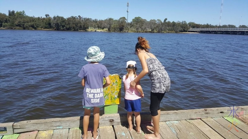 11yo with cousins looking at jellyfish, Garret Rd Bridge Park, Western Australia